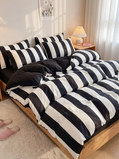 2/3pcs Striped Duvet Cover Set, Bedding, Cozy Room Decor, Skin-Friendly Breathable, Super Soft Anti-Pilling, Duvet Cover And Pillowcase, No Duvet Insert, Suitable For Single/Double/Queen/King Bed, All