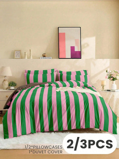2/3pcs Striped Duvet Cover Set, Bedding, Cozy Room Decor, Skin-Friendly Breathable, Super Soft Anti-Pilling, Duvet Cover And Pillowcase, No Duvet Insert, Suitable For Single/Double/Queen/King Bed, All