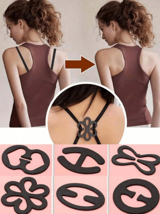 2/4/6pcs Flower, Butterfly, Heart, Geometric Pattern (ABS Resin) Bra Strap Clips, Adjustable Invisible Bra Strap Buckles For All Seasons (Random 6pcs, One Size)