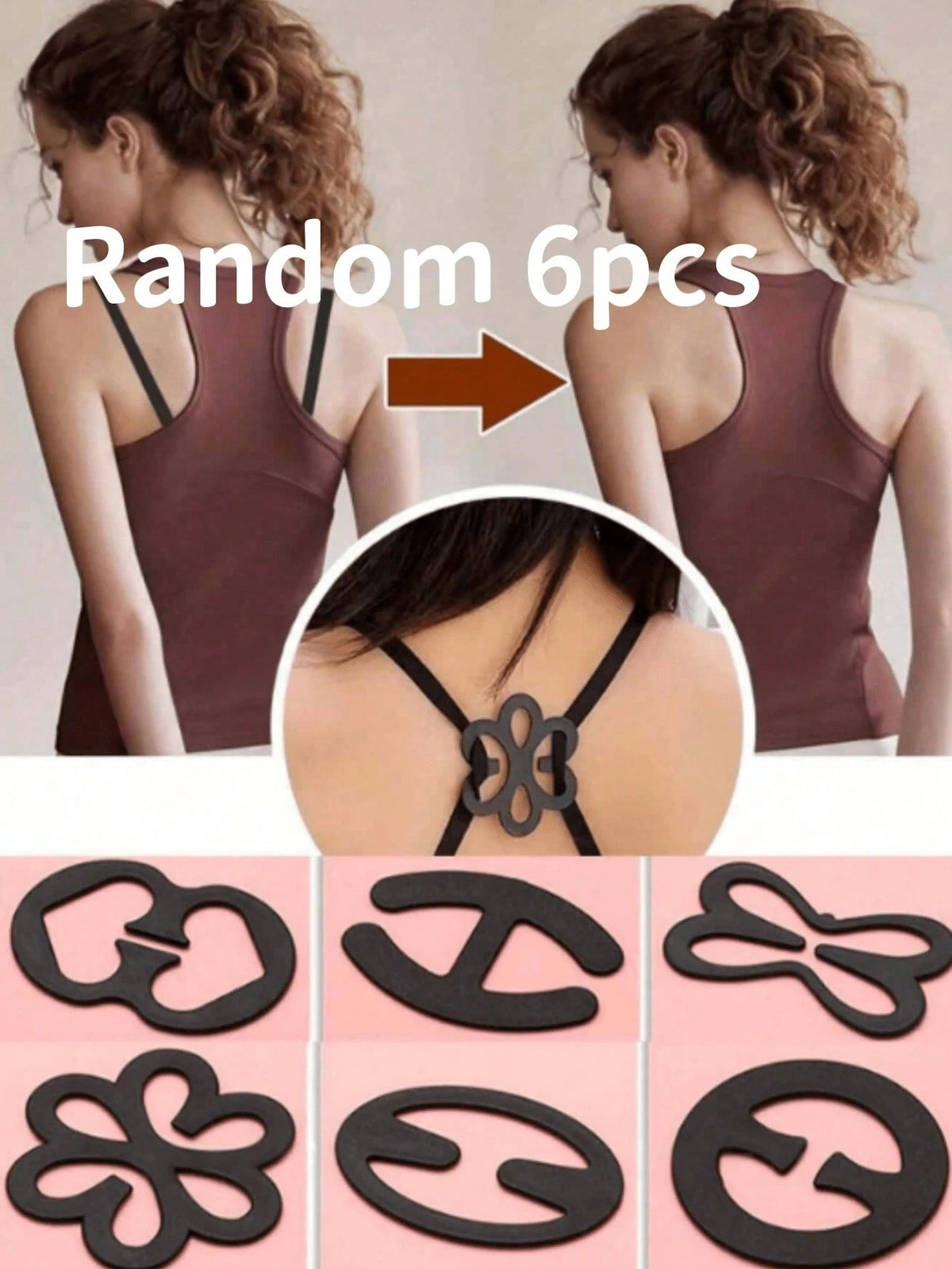2/4/6pcs Flower, Butterfly, Heart, Geometric Pattern (ABS Resin) Bra Strap Clips, Adjustable Invisible Bra Strap Buckles For All Seasons (Random 6pcs, One Size)