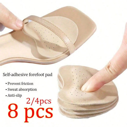 2/4/8pcs Self-Adhesive Shoe Insoles, Anti-Slip Front Pads, High Heel Forefoot Pads, Sweat Absorption And Breathability, Firm Fit