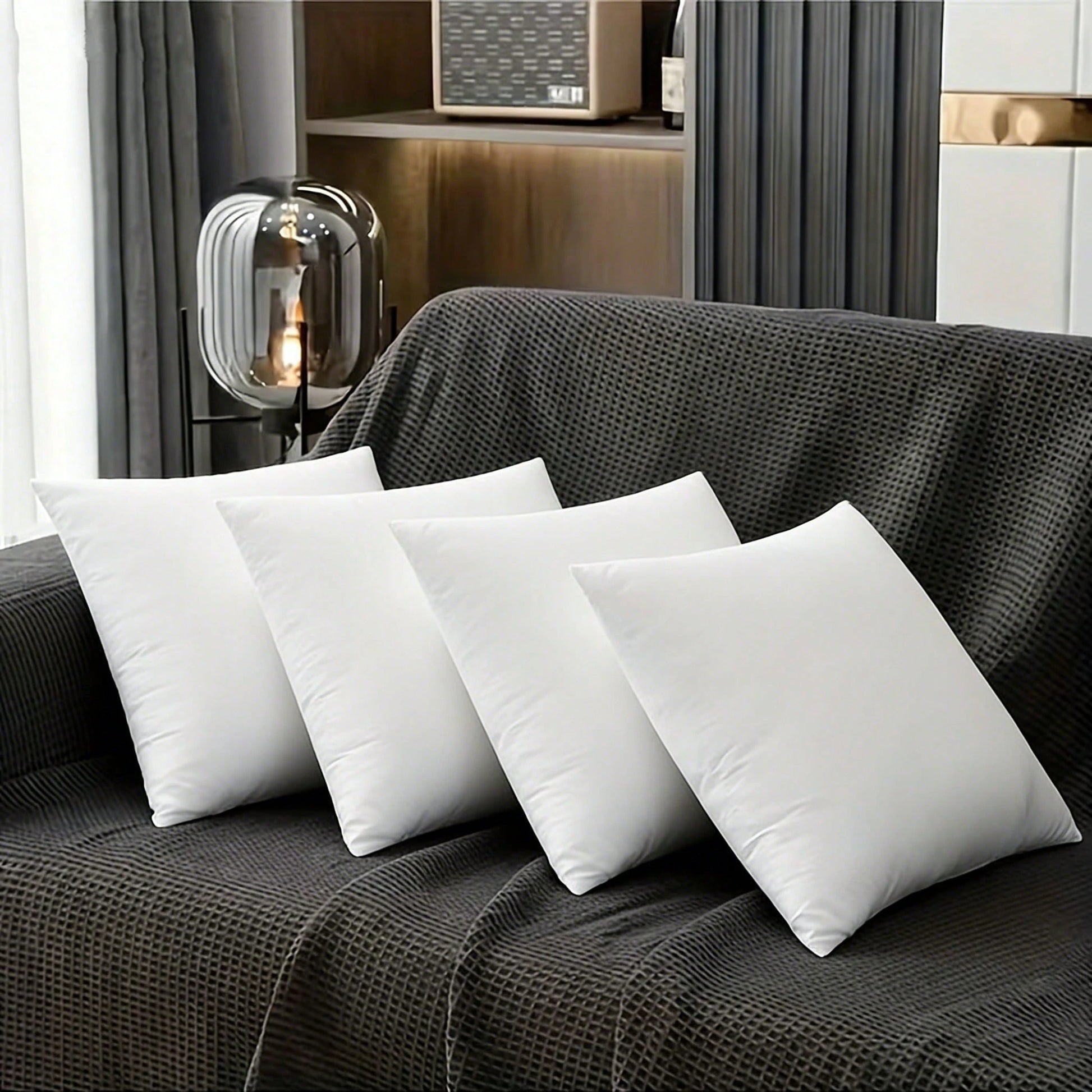2/4-Piece Soft And Fluffy White Square Filler Pillow Inserts, Hypoallergenic 100% Fiber-Filled Core, Luxury Hotel Collection Standard, Machine Washable, Suitable For Living Room, Bedroom, Sofa Cushion