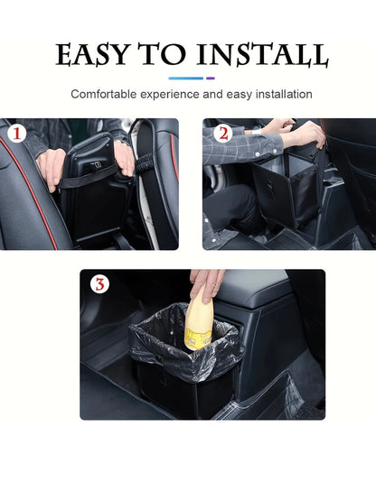 2 Gallon Waterproof Black Trash Can- Hanging Armrest Box Garbage Bin, Suitable For Car Interior- Fits All Models- Multifunctional Practical Car Interior Storage Bag