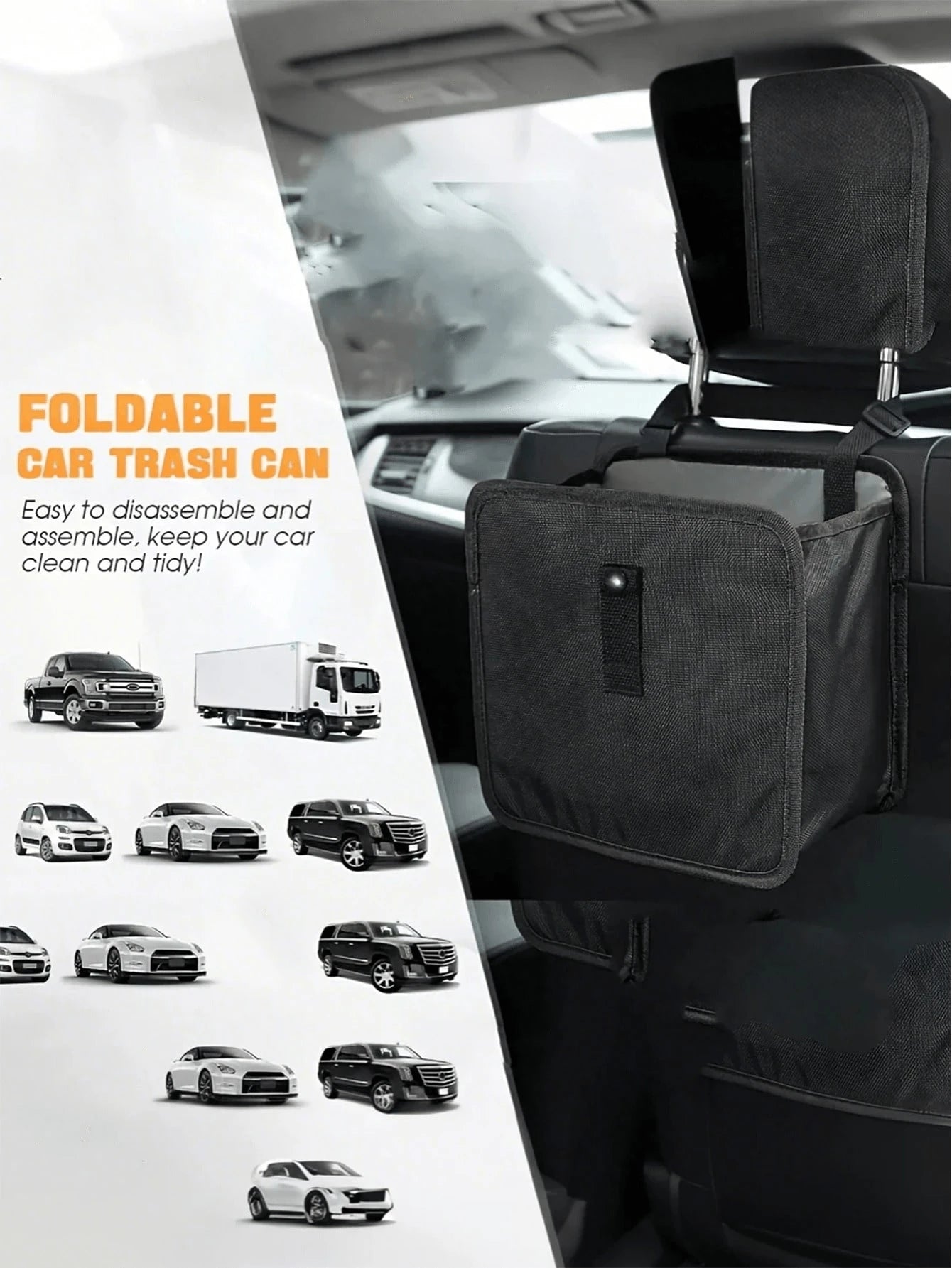 2 Gallon Waterproof Black Trash Can- Hanging Armrest Box Garbage Bin, Suitable For Car Interior- Fits All Models- Multifunctional Practical Car Interior Storage Bag