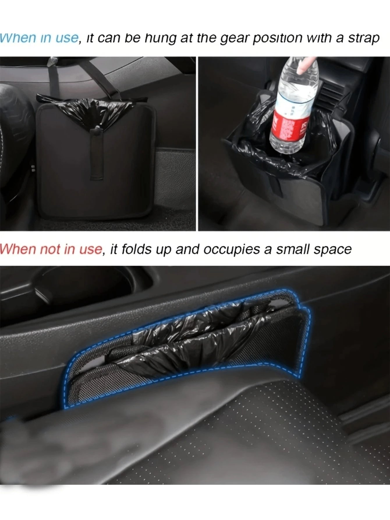2 Gallon Waterproof Black Trash Can- Hanging Armrest Box Garbage Bin, Suitable For Car Interior- Fits All Models- Multifunctional Practical Car Interior Storage Bag