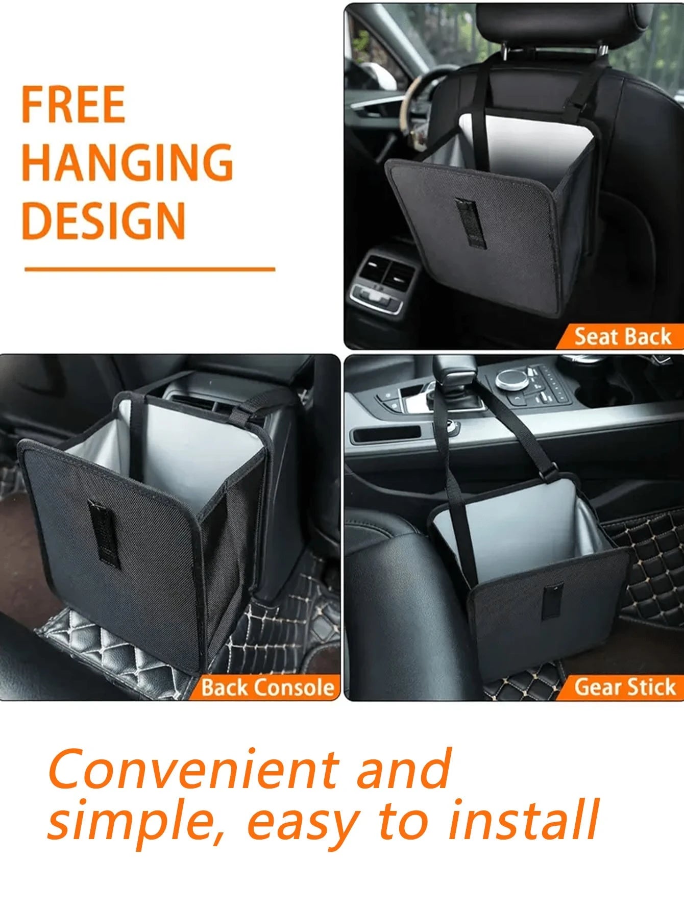 2 Gallon Waterproof Black Trash Can- Hanging Armrest Box Garbage Bin, Suitable For Car Interior- Fits All Models- Multifunctional Practical Car Interior Storage Bag