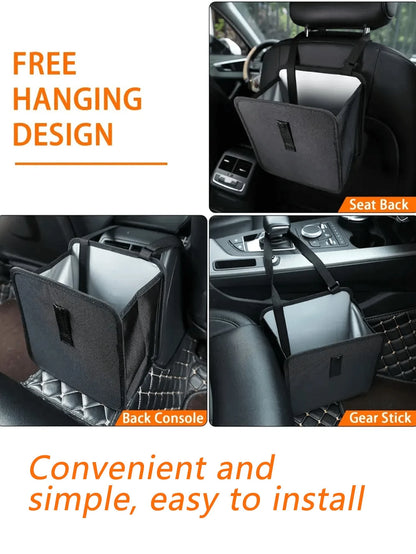 2 Gallon Waterproof Black Trash Can- Hanging Armrest Box Garbage Bin, Suitable For Car Interior- Fits All Models- Multifunctional Practical Car Interior Storage Bag