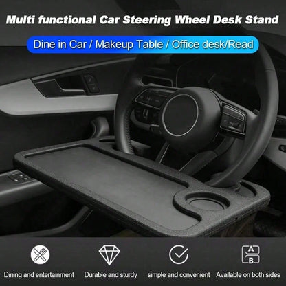 2 In 1 360° Rotatable Steering Wheel Tray, Black Universal Car Table With Cup Holder, Multipurpose Auto Dining & Laptop Tray, Practical Travel Accessory For SUV, Truck And RV