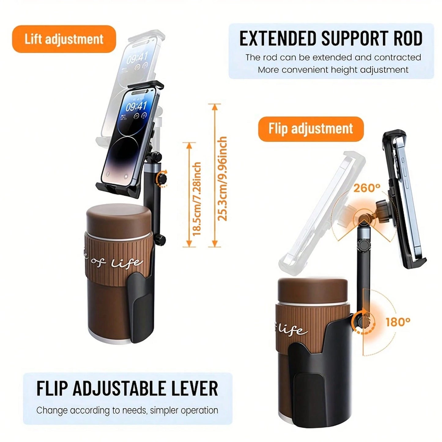 2-In-1 Car Cup Holder Phone & Tablet Mount, Adjustable Height & 360° Rotation, Universal Cup Holder Tablet Expander, Fits SUV, Truck, RV, Compatible With 3 To 4.3 Inch Diameter Cup Holders, Holiday Ca