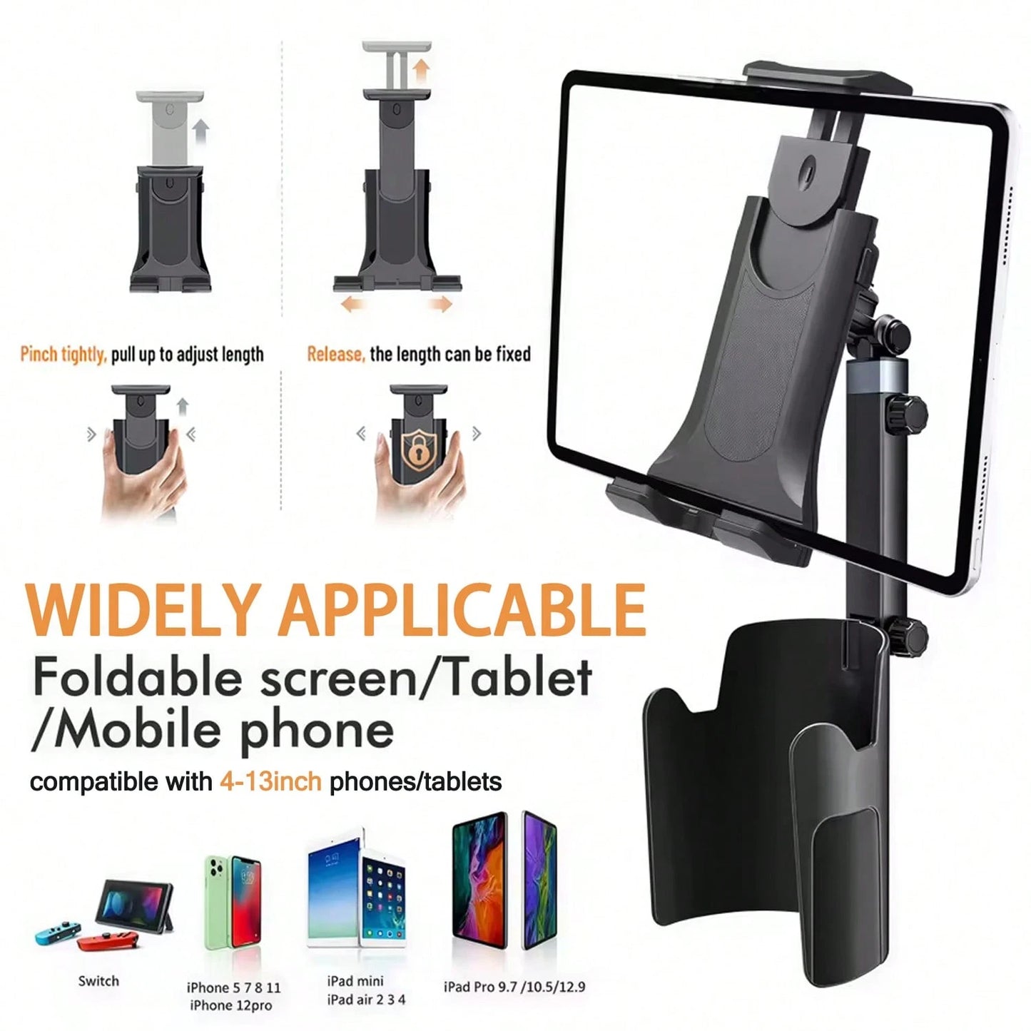2-In-1 Car Cup Holder Phone & Tablet Mount, Adjustable Height & 360° Rotation, Universal Cup Holder Tablet Expander, Fits SUV, Truck, RV, Compatible With 3 To 4.3 Inch Diameter Cup Holders, Holiday Ca