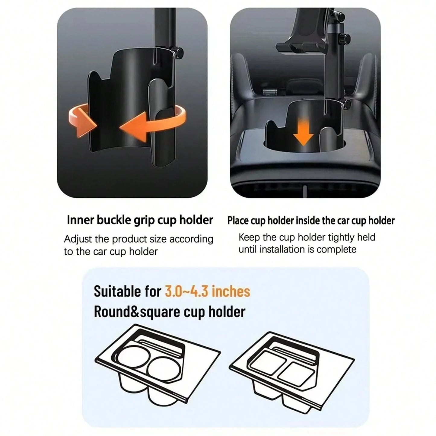 2-In-1 Car Cup Holder Phone & Tablet Mount, Adjustable Height & 360° Rotation, Universal Cup Holder Tablet Expander, Fits SUV, Truck, RV, Compatible With 3 To 4.3 Inch Diameter Cup Holders, Holiday Ca