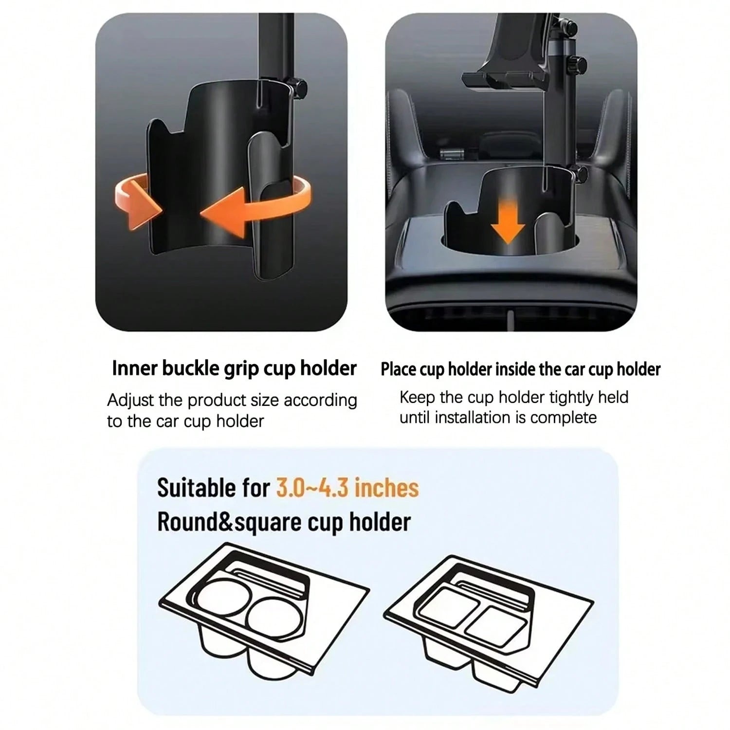2-In-1 Car Cup Holder Phone & Tablet Mount, Adjustable Height & 360° Rotation, Universal Cup Holder Tablet Expander, Fits SUV, Truck, RV, Compatible With 3 To 4.3 Inch Diameter Cup Holders, Holiday Ca