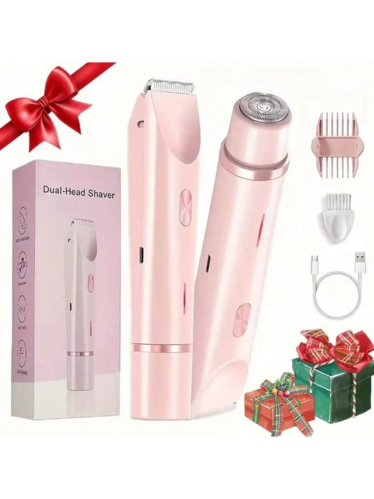 2-In-1 Electric Shaver, Wireless Bikini Trimmer For Women, Detachable Heads, Gentle Touch, Wet & Dry Waterproof Design, USB Rechargeable, Portable, For Bikini Line, Underarms, Legs & Body Hair Removal