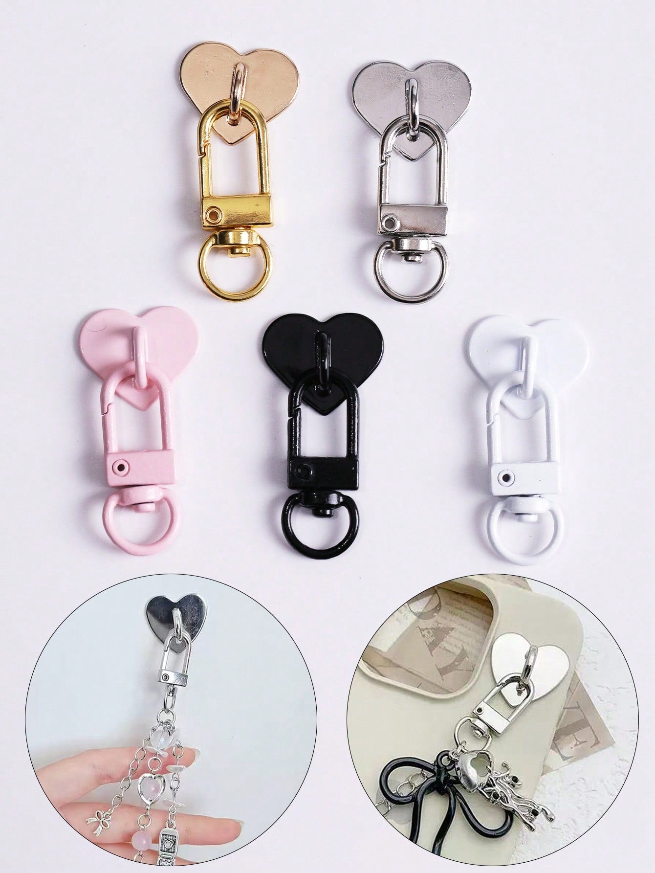 2-In-1 Phone Case Accessory: Heart-Shaped Sticker + Lanyard Hook, DIY Phone Lanyard, Metal Alloy Material With Strong Adhesive, Suitable For Phone Cases, Bags, Accessories, Handmade Keychain Decoratio