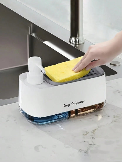 2-In-1 Soap Dispenser & Sponge Holder, Kitchen Dishwashing Liquid Pump Bottle, Multifunctional Cleaning Supplies Organizer For Kitchen And Bathroom