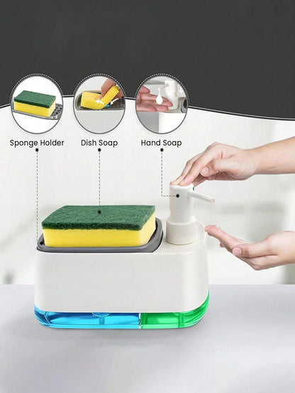 2-In-1 Soap Dispenser & Sponge Holder, Kitchen Dishwashing Liquid Pump Bottle, Multifunctional Cleaning Supplies Organizer For Kitchen And Bathroom