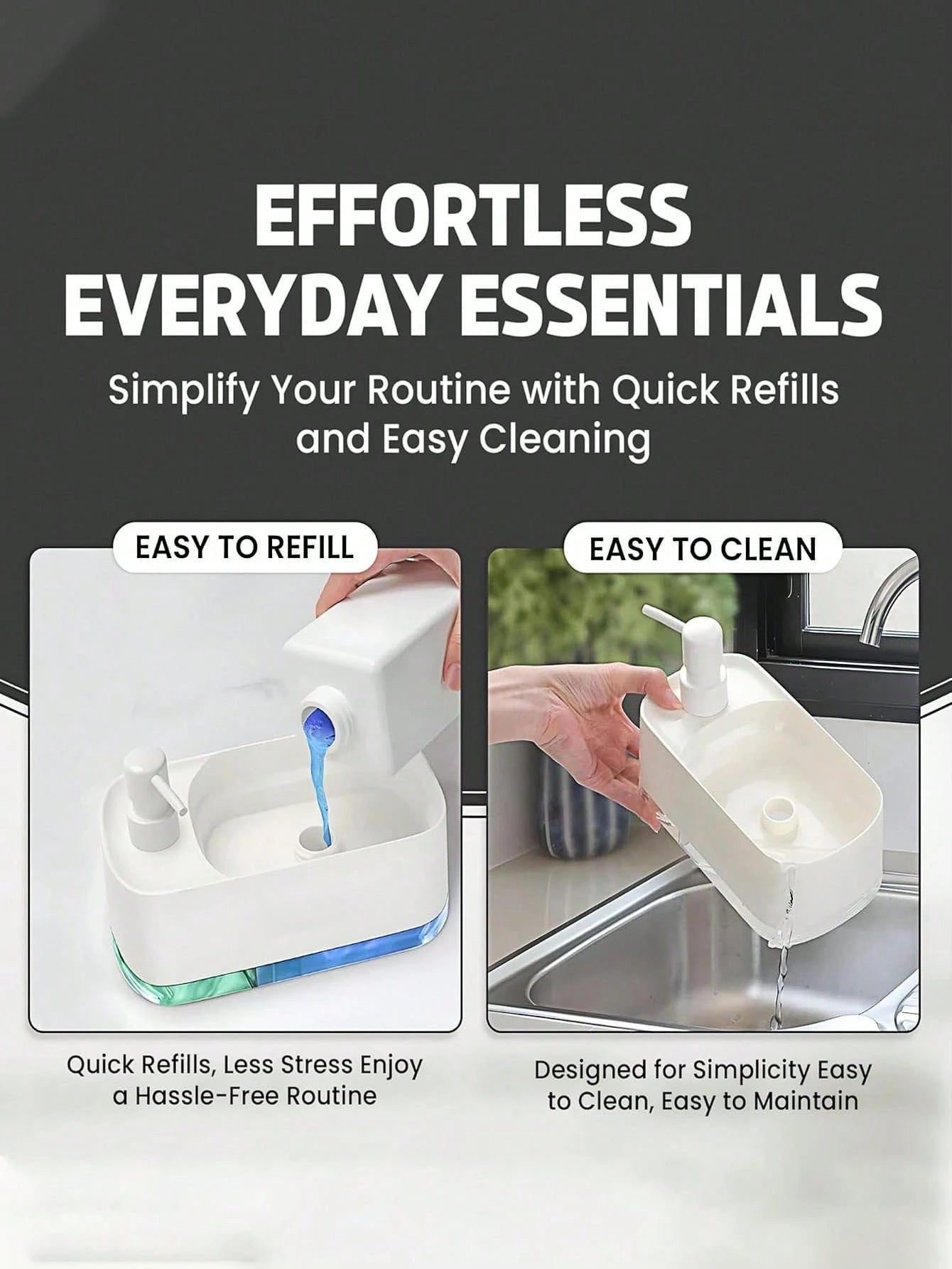 2-In-1 Soap Dispenser & Sponge Holder, Kitchen Dishwashing Liquid Pump Bottle, Multifunctional Cleaning Supplies Organizer For Kitchen And Bathroom