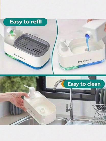 2-In-1 Soap Dispenser & Sponge Holder, Kitchen Dishwashing Liquid Pump Bottle, Multifunctional Cleaning Supplies Organizer For Kitchen And Bathroom