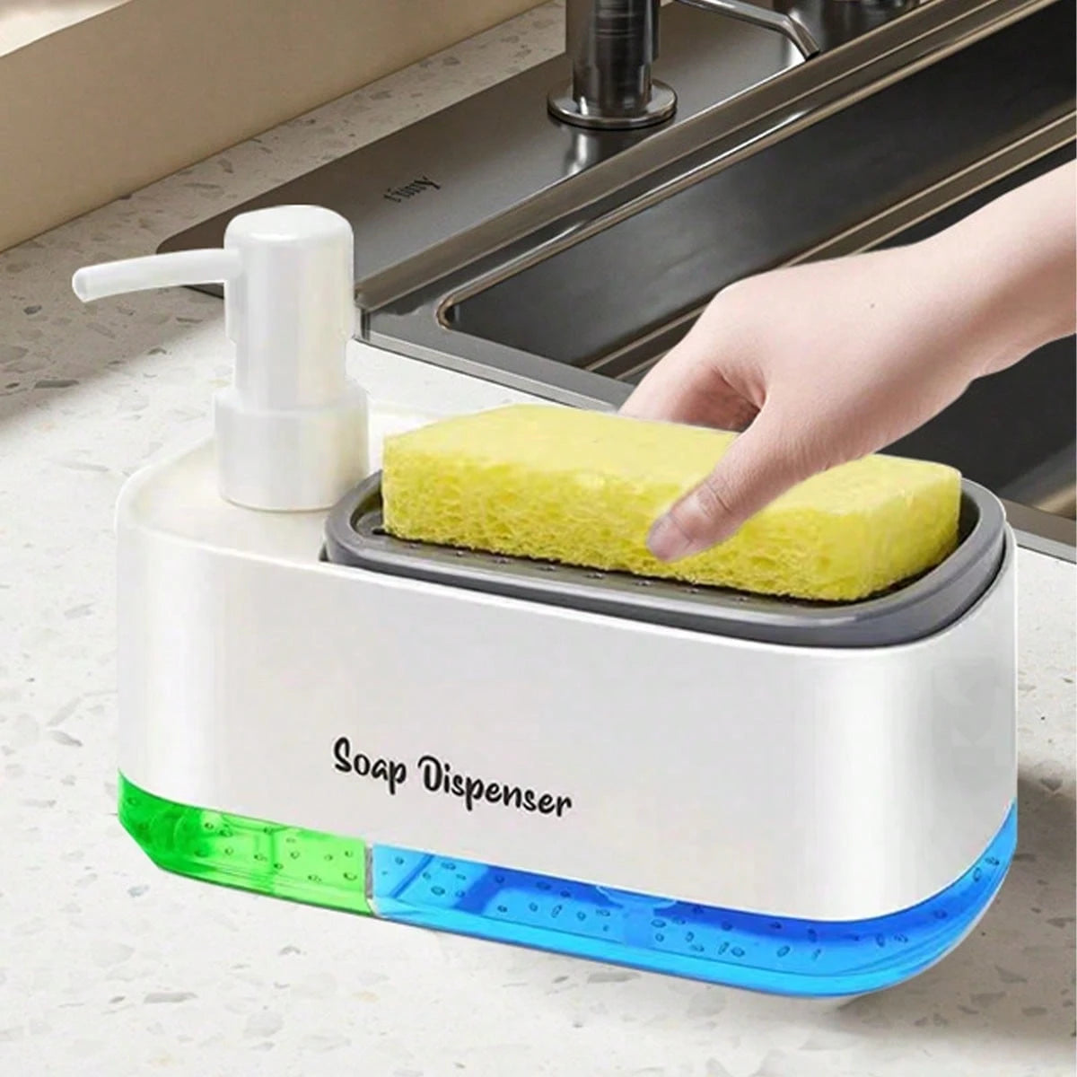 2-In-1 Soap Dispenser & Sponge Holder, Kitchen Dishwashing Liquid Pump Bottle, Multifunctional Cleaning Supplies Organizer For Kitchen And Bathroom