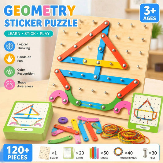 2-In-1 Wooden Shape Recognition Peg Board Game, Educational Pattern Cards Creative Children Toys