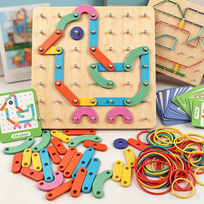 2-In-1 Wooden Shape Recognition Peg Board Game, Educational Pattern Cards Creative Children Toys