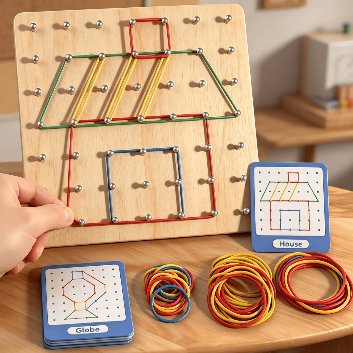 2-In-1 Wooden Shape Recognition Peg Board Game, Educational Pattern Cards Creative Children Toys