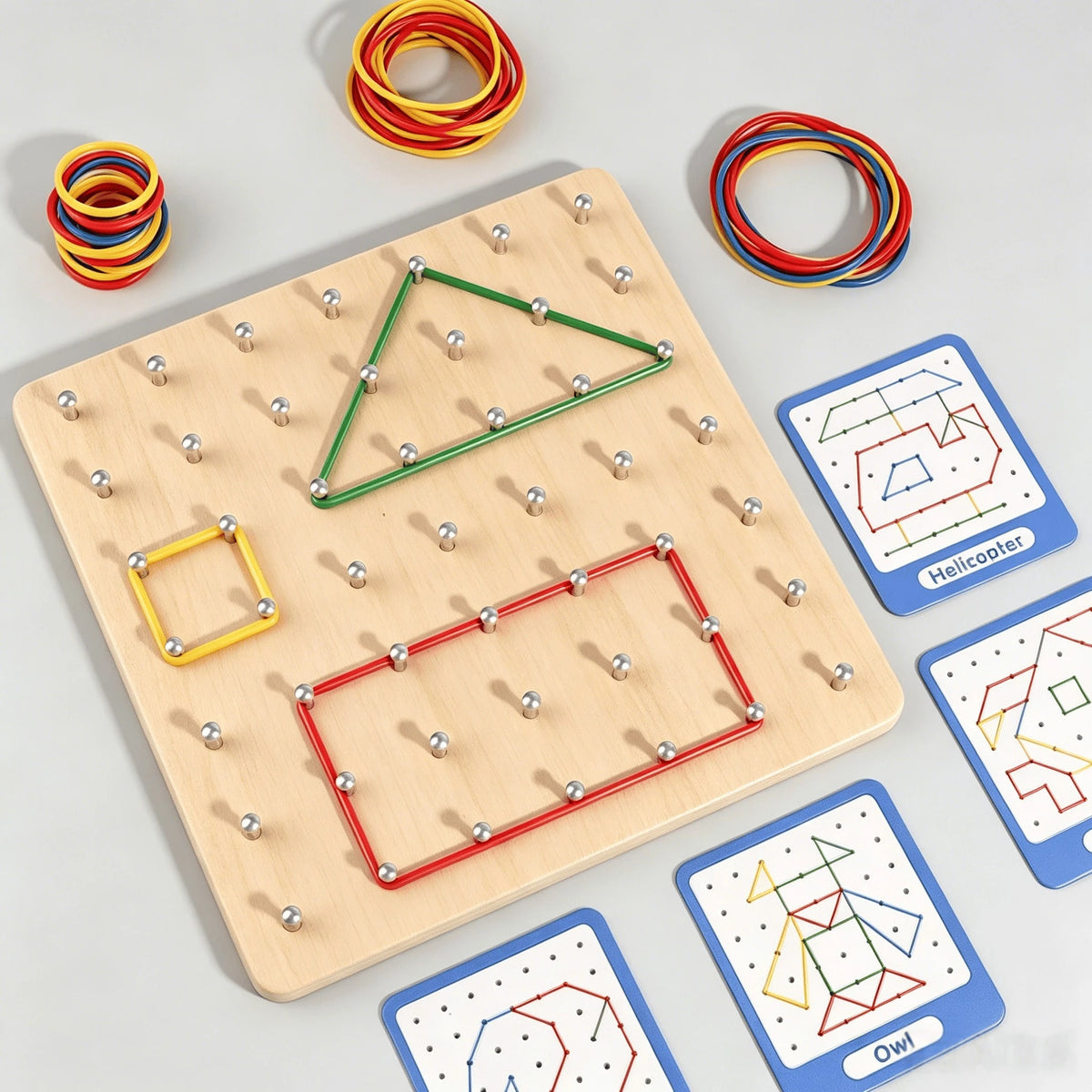 2-In-1 Wooden Shape Recognition Peg Board Game, Educational Pattern Cards Creative Children Toys