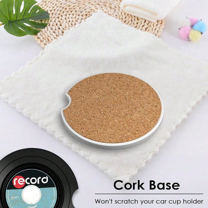 2 Pack Car Coaster, Absorbent Ceramic Stone Cork Base Drink Coasters 2.6 Inch, Music Rock Roll Disco Beer Auto Accessories Cup Holders