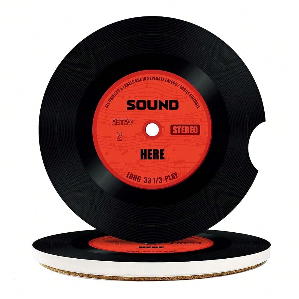 2 Pack Car Coaster, Absorbent Ceramic Stone Cork Base Drink Coasters 2.6 Inch, Music Rock Roll Disco Beer Auto Accessories Cup Holders