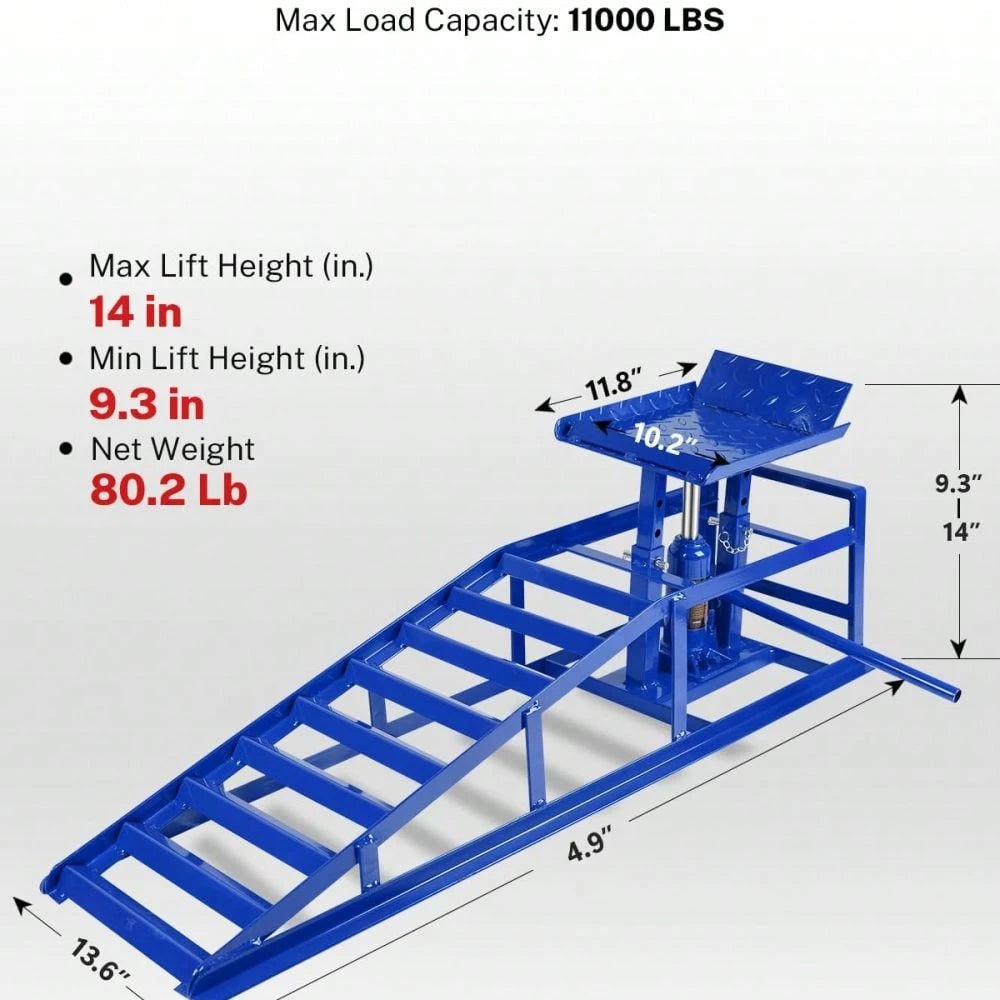 2 Pack Hydraulic Car Ramps 5T 11000lbs Low Profile Car Lift Service Ramps For Home Garage Truck Trailer, Adjustable Height Hydraulic Vehicle Ramps