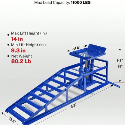 2 Pack Hydraulic Car Ramps 5T 11000lbs Low Profile Car Lift Service Ramps For Home Garage Truck Trailer, Adjustable Height Hydraulic Vehicle Ramps