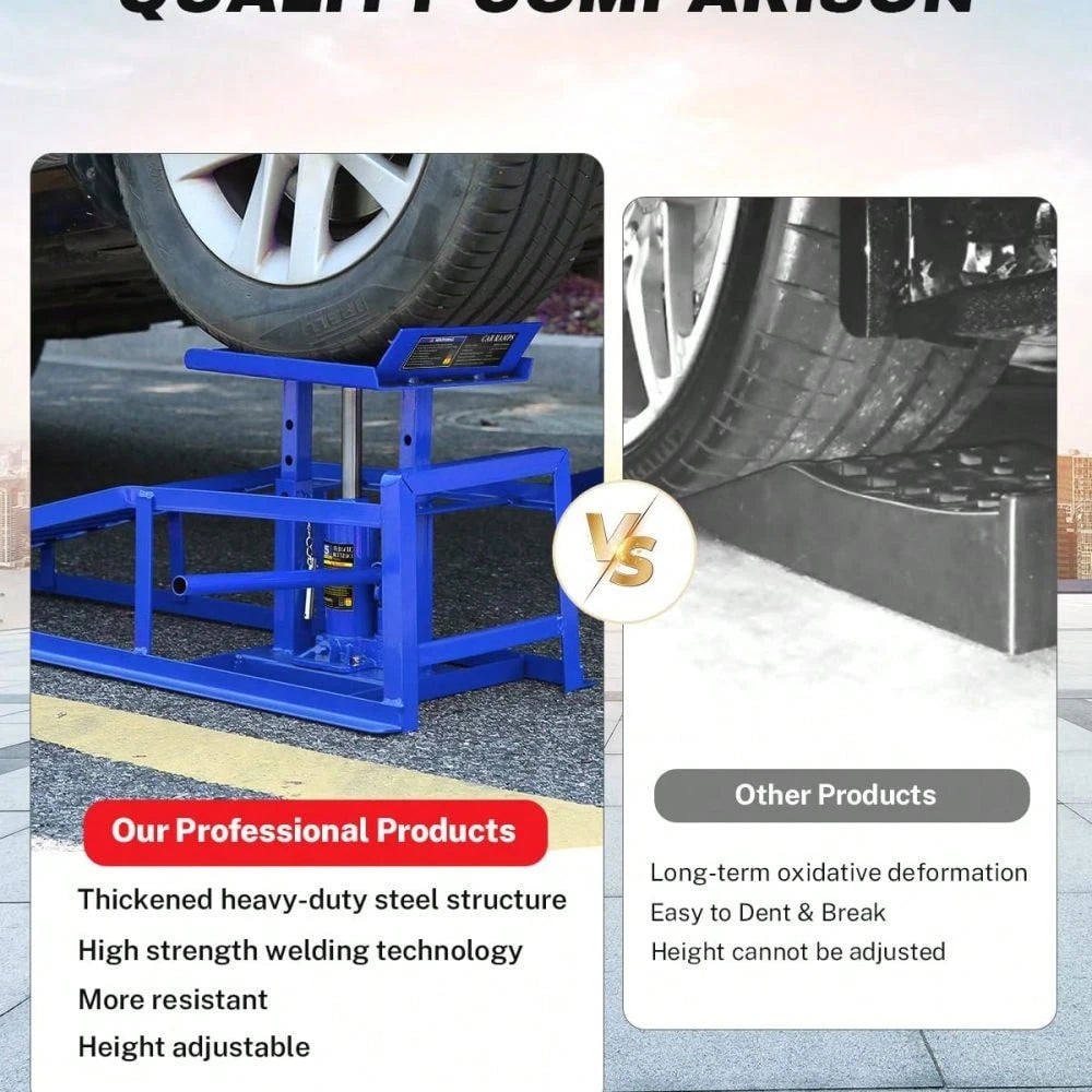 2 Pack Hydraulic Car Ramps 5T 11000lbs Low Profile Car Lift Service Ramps For Home Garage Truck Trailer, Adjustable Height Hydraulic Vehicle Ramps