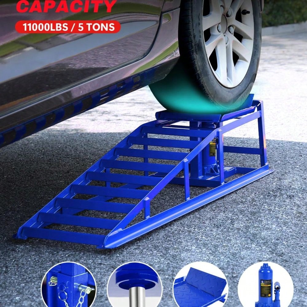2 Pack Hydraulic Car Ramps 5T 11000lbs Low Profile Car Lift Service Ramps For Home Garage Truck Trailer, Adjustable Height Hydraulic Vehicle Ramps