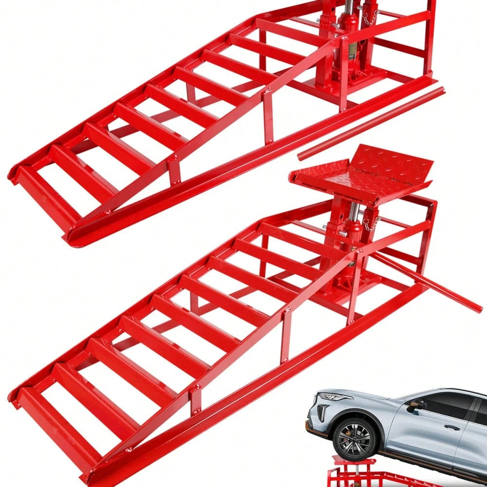 2 Pack Hydraulic Car Ramps 5T 11000lbs Low Profile Car Lift Service Ramps For Home Garage Truck Trailer, Adjustable Height Hydraulic Vehicle Ramps