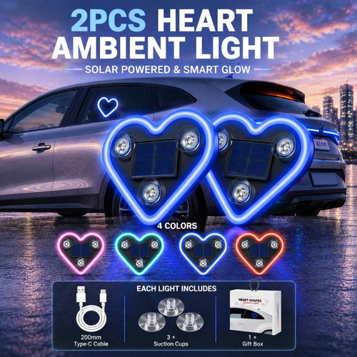 2-Pack LED Heart-Shaped Lights, 4 Colors, Romantic Ambient Lamp For Car, Bedroom, Party, USB/Solar Powered, Easy Installation, Perfect Gift For Couples, Women & Valentine's Day
