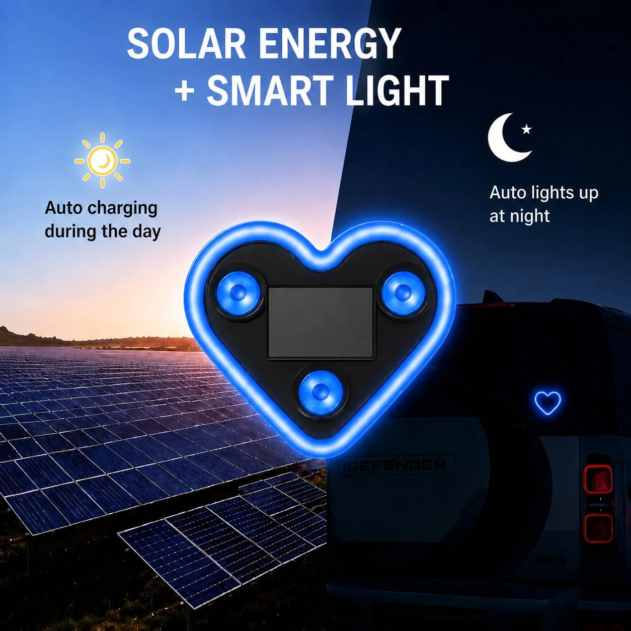 2-Pack LED Heart-Shaped Lights, 4 Colors, Romantic Ambient Lamp For Car, Bedroom, Party, USB/Solar Powered, Easy Installation, Perfect Gift For Couples, Women & Valentine's Day