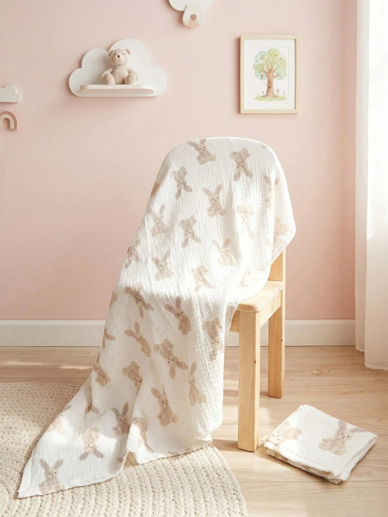 2-Pack Muslin Swaddle Blanket & Washcloth Set, 100% Cotton 40x40" Receiving Blanket, Soft Breathable Unisex Newborn Baby Shower Gift