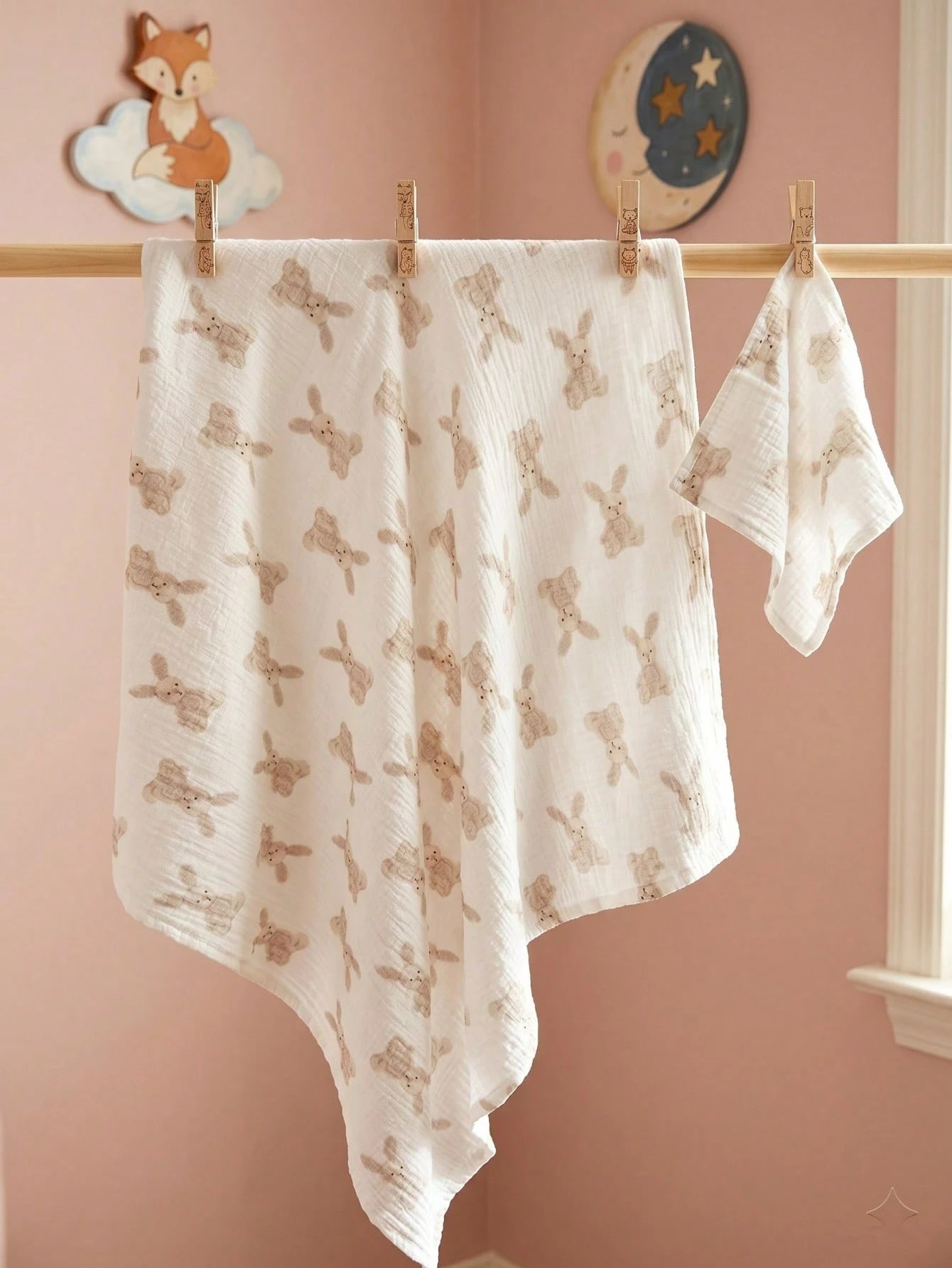 2-Pack Muslin Swaddle Blanket & Washcloth Set, 100% Cotton 40x40" Receiving Blanket, Soft Breathable Unisex Newborn Baby Shower Gift