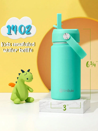 2 Packs 14oz Kids Water Bottle, 18/8 Stainless Steel Insulated Water Bottle Kids Cup With Straws Leak-Proof, Back To School