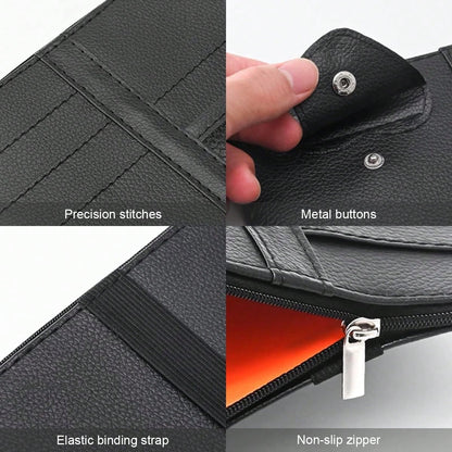 2 Packs Car Sun Visor Multi-Pocket Organizer For SUV & Truck, Auto Visor Storage Pouch With Big Zipper Pocket, Card Sleeve, Driving License, Insurance, Sunglasses, Pen, Key, Lipstick PU Leather Car Su