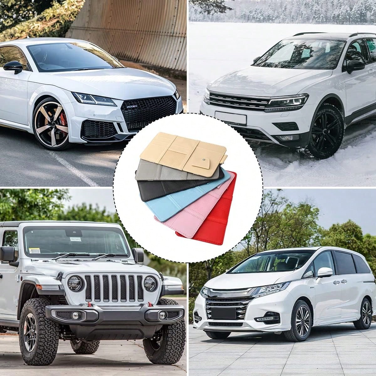 2 Packs Car Sun Visor Multi-Pocket Organizer For SUV & Truck, Auto Visor Storage Pouch With Big Zipper Pocket, Card Sleeve, Driving License, Insurance, Sunglasses, Pen, Key, Lipstick PU Leather Car Su