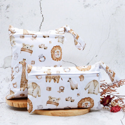 2 Pcs Digital Prints Cloth Diaper Bag Set Zipper Pocket Multi-Functional Washable Bags, For Travel Storage Wet Bags