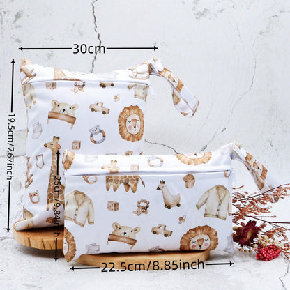 2 Pcs Digital Prints Cloth Diaper Bag Set Zipper Pocket Multi-Functional Washable Bags, For Travel Storage Wet Bags
