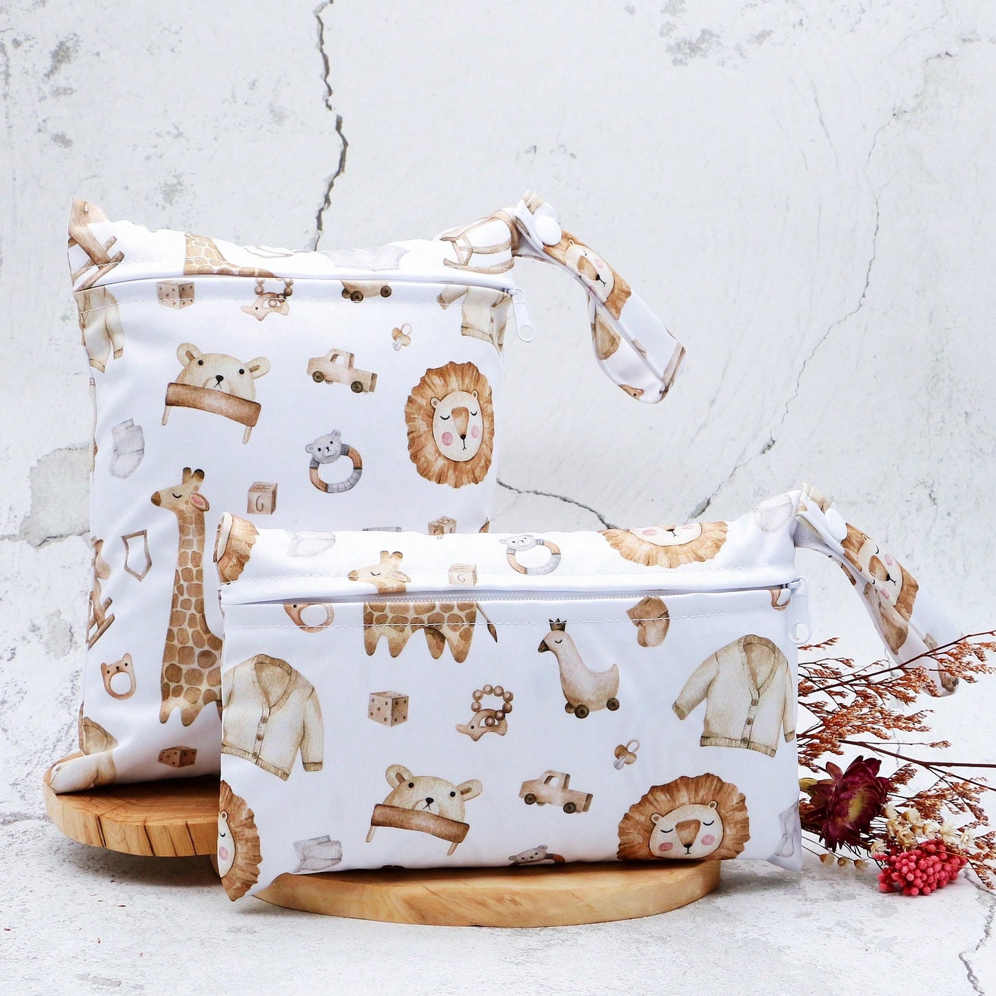 2 Pcs Digital Prints Cloth Diaper Bag Set Zipper Pocket Multi-Functional Washable Bags, For Travel Storage Wet Bags