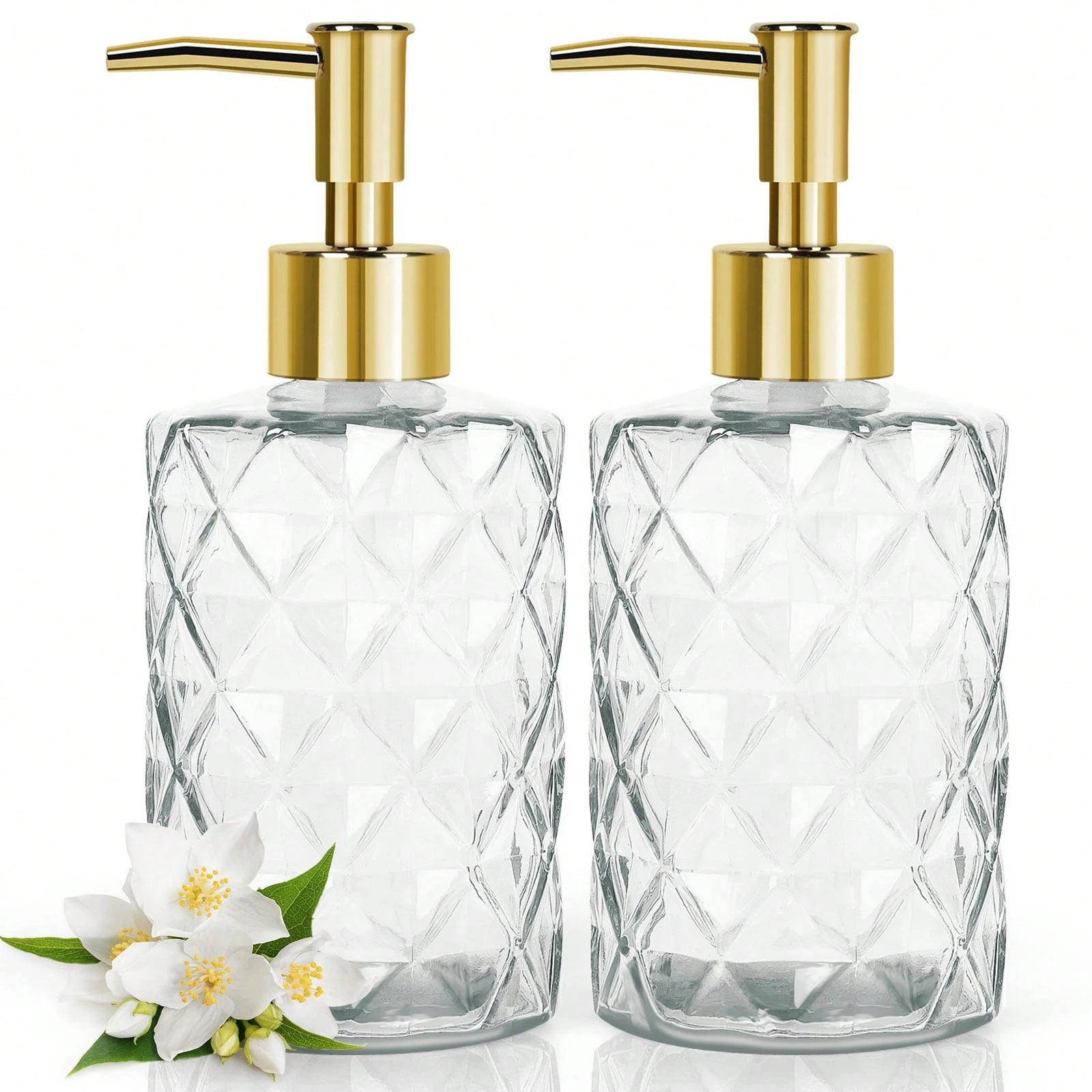2 Pcs Glass Soap Dispenser,330 ML/11Oz Glass Soap Bottles With Plastic Pump,Refillable Hand Soap Dispenser Bottle For Kitchen, Bathroom, Laundry Room