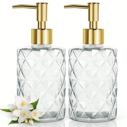 2 Pcs Glass Soap Dispenser,330 ML/11Oz Glass Soap Bottles With Plastic Pump,Refillable Hand Soap Dispenser Bottle For Kitchen, Bathroom, Laundry Room
