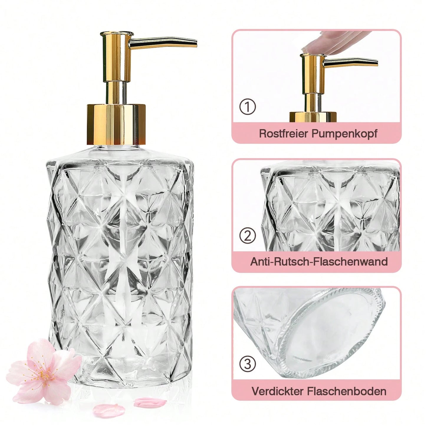2 Pcs Glass Soap Dispenser,330 ML/11Oz Glass Soap Bottles With Plastic Pump,Refillable Hand Soap Dispenser Bottle For Kitchen, Bathroom, Laundry Room
