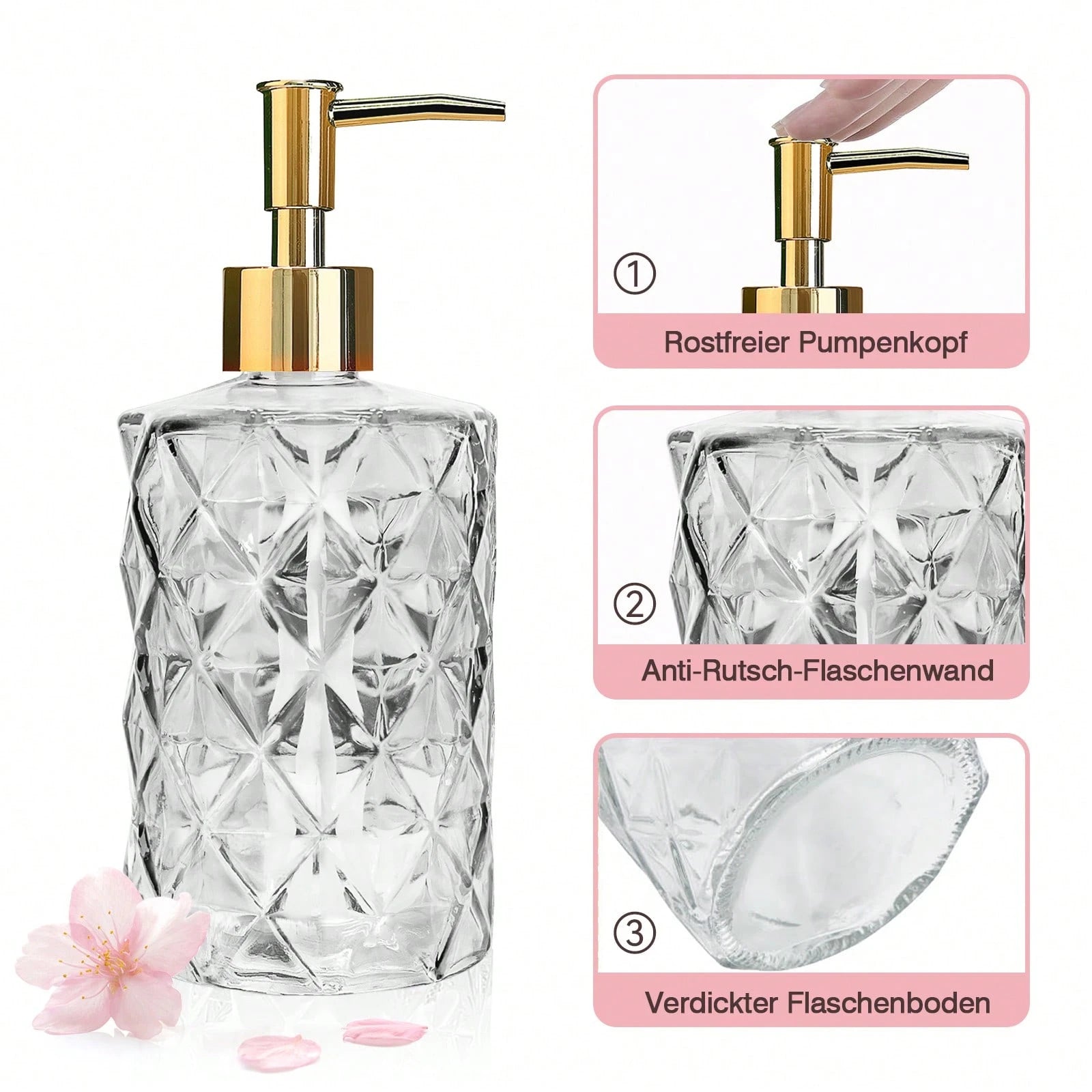 2 Pcs Glass Soap Dispenser,330 ML/11Oz Glass Soap Bottles With Plastic Pump,Refillable Hand Soap Dispenser Bottle For Kitchen, Bathroom, Laundry Room