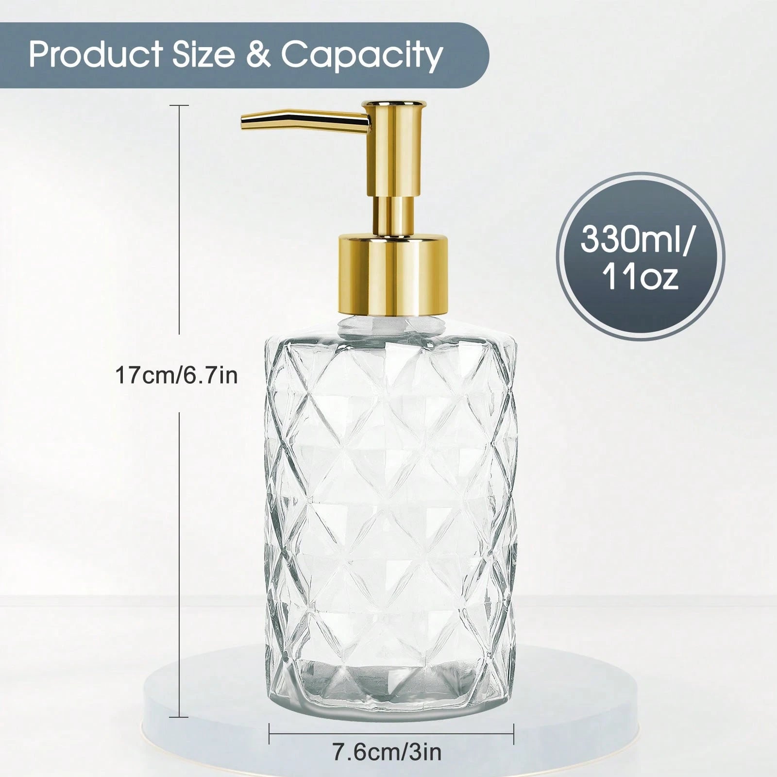 2 Pcs Glass Soap Dispenser,330 ML/11Oz Glass Soap Bottles With Plastic Pump,Refillable Hand Soap Dispenser Bottle For Kitchen, Bathroom, Laundry Room