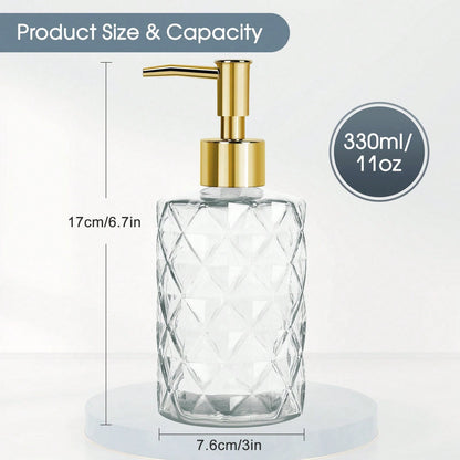 2 Pcs Glass Soap Dispenser,330 ML/11Oz Glass Soap Bottles With Plastic Pump,Refillable Hand Soap Dispenser Bottle For Kitchen, Bathroom, Laundry Room